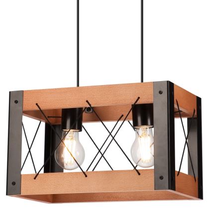 Hanglamp aan een koord FRIDA 2xE27/60W/230V zwart/bruin beuken